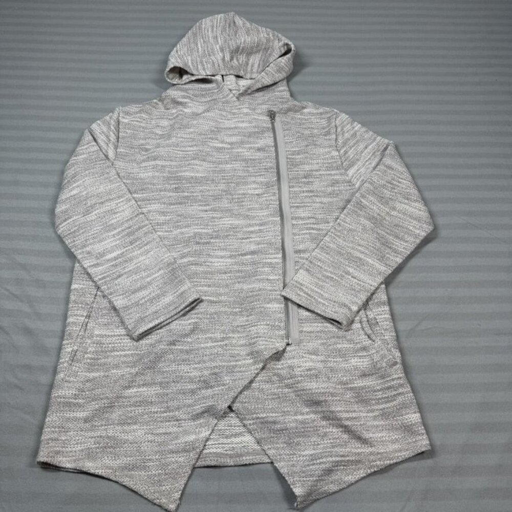 Zara Knit Hoodie Boys 13-14 Gray Asymmetric Zip Longline Marled Cardigan